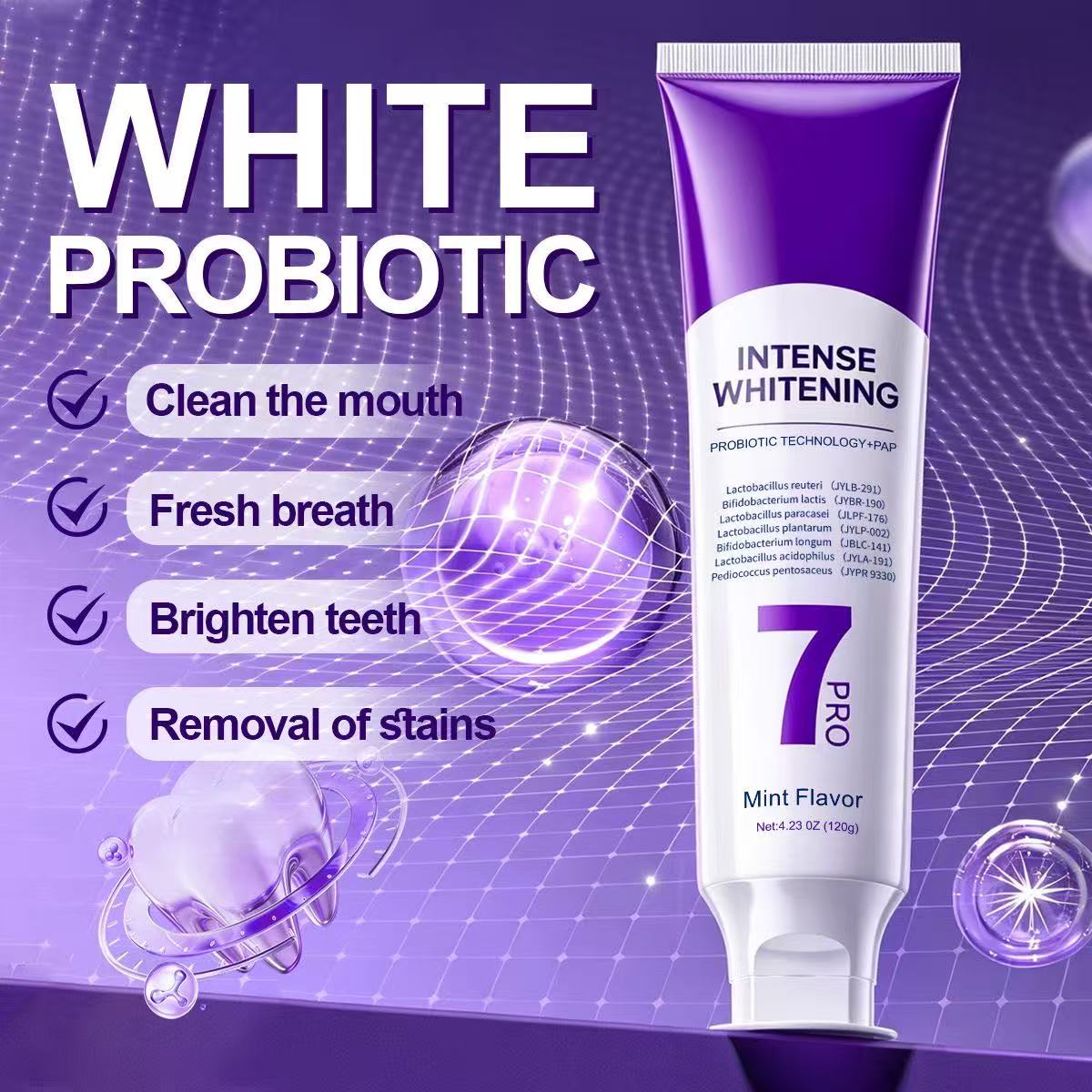 Teeth Whitening Mousse - 7-Pro Probiotic Whitening Toothpaste: Eliminates Yellowing