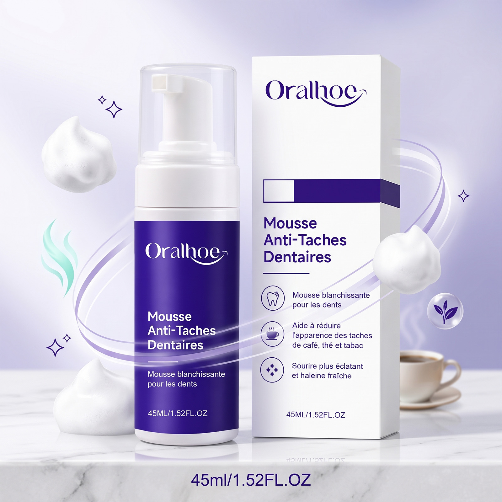 Teeth Whitening Mousse - Purple Toothpaste Mousse Foam Gentle Whitening