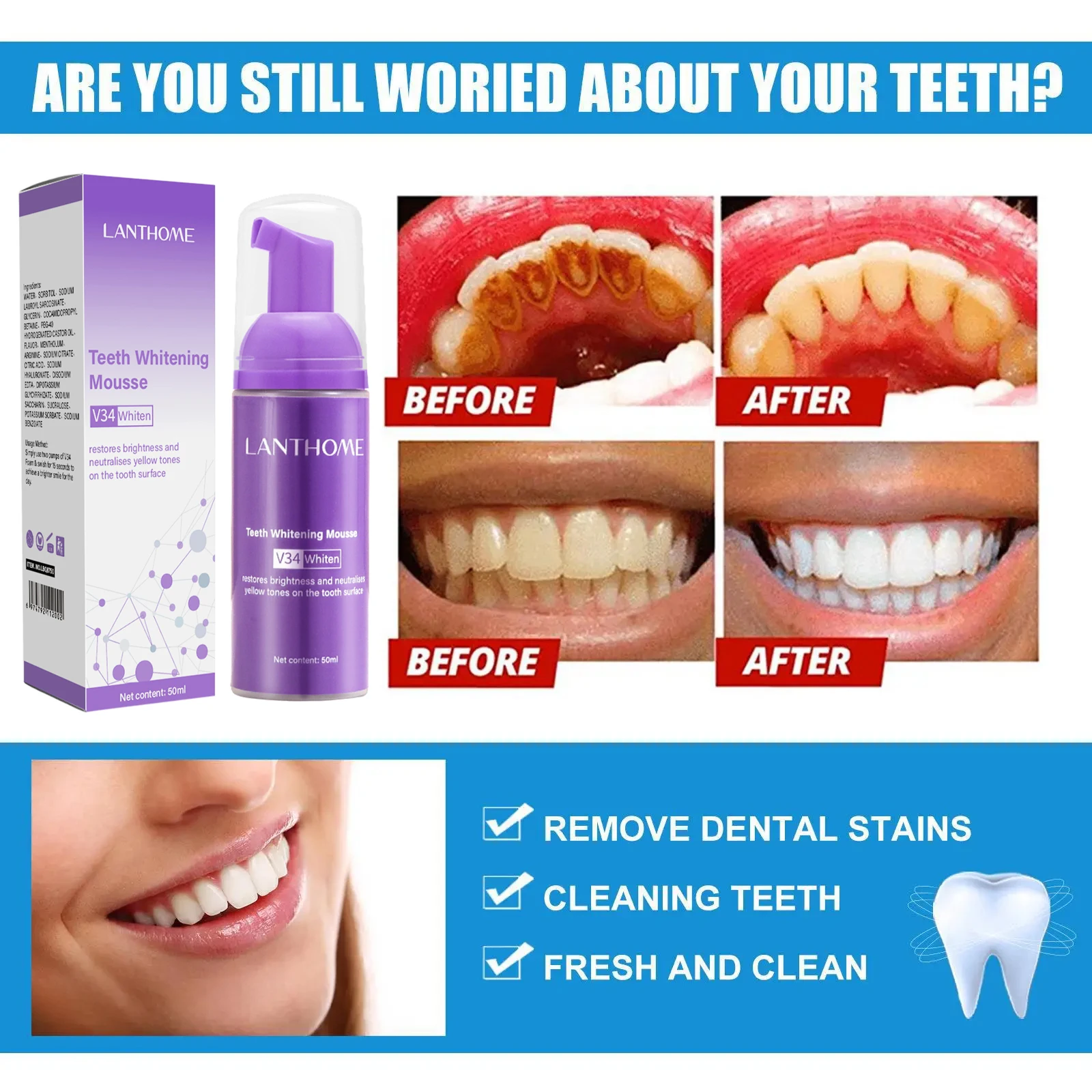 V34 Teeth Whitening Mousse Too - Teeth Whitening Mousse recension och pris