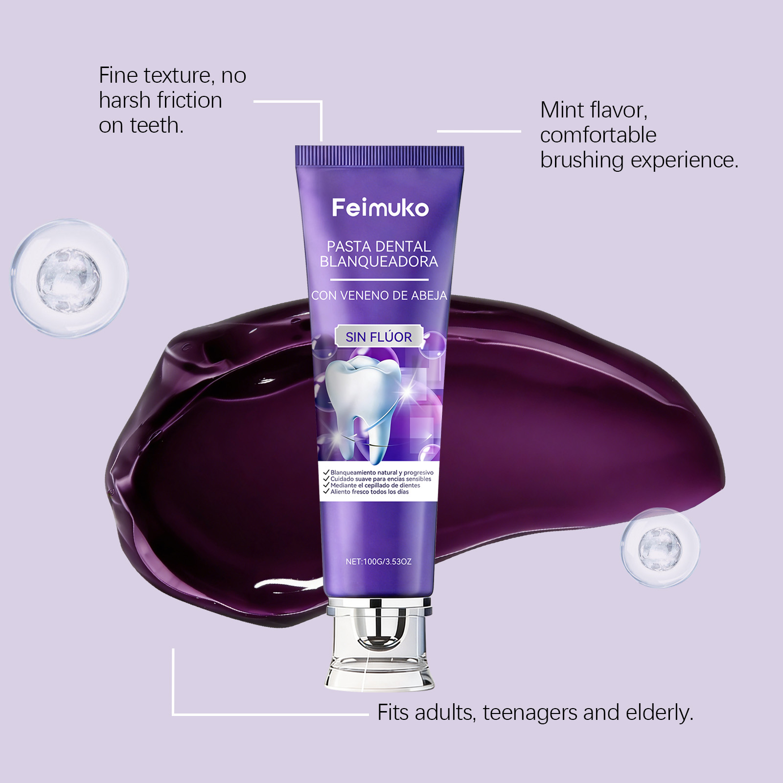 Bee Venom Purple Toothpaste Hy - Teeth Whitening Mousse recension och pris