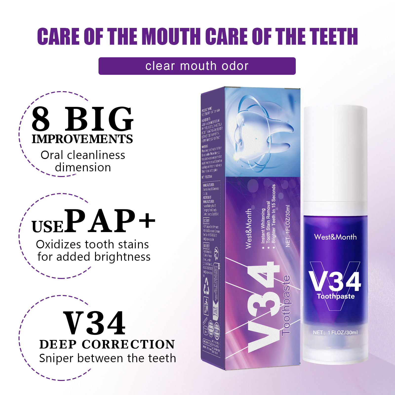 V34 Teeth Whitening Toothpaste - Teeth Whitening Mousse recension och pris
